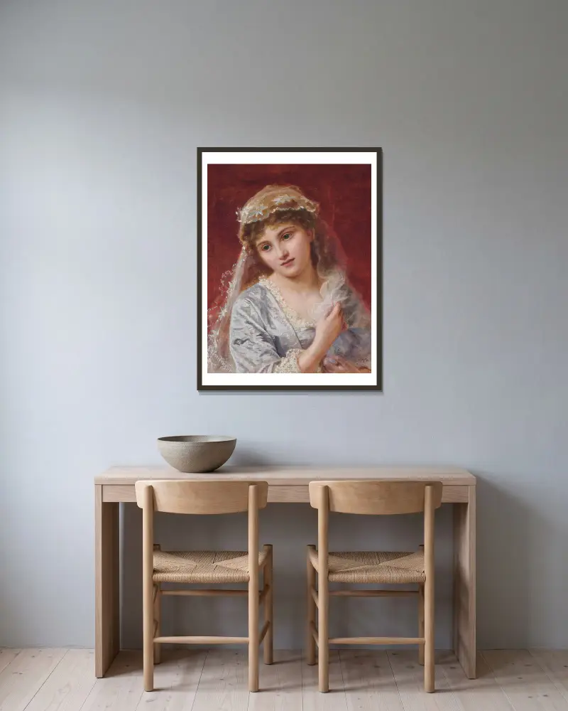 Die junge Braut von Sophie Anderson gerahmt an einer Wand