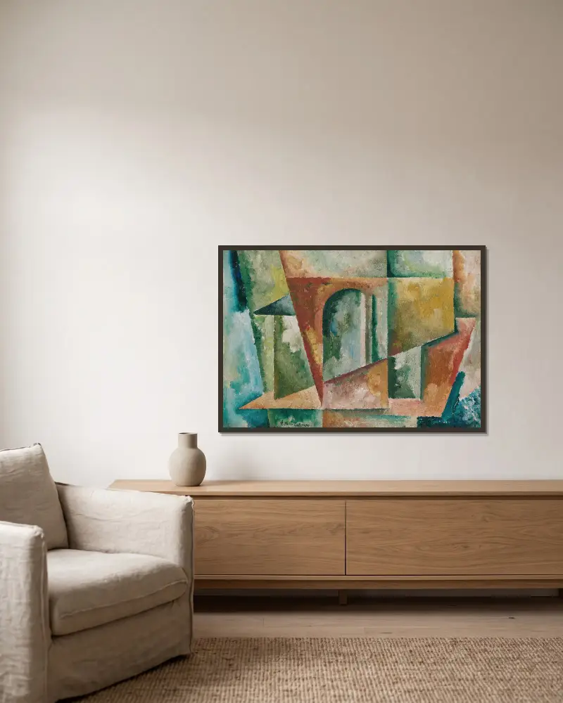 Paysage Cubiste av Amadeo de Souza-Cardoso inramad på en vägg