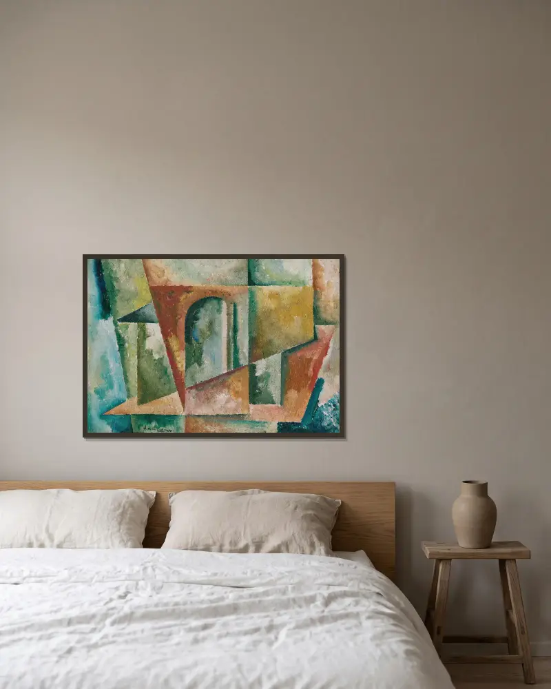 Paysage Cubiste av Amadeo de Souza-Cardoso inramad på en vägg