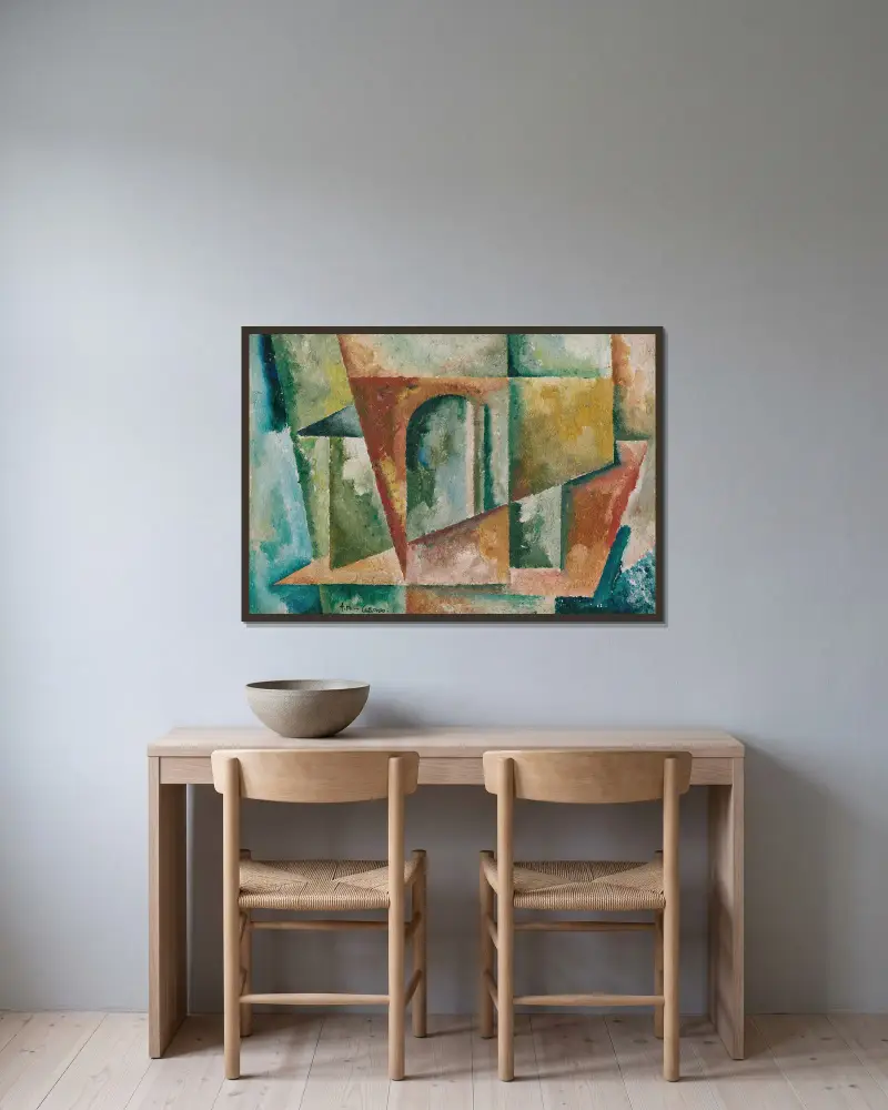 Paysage Cubiste av Amadeo de Souza-Cardoso inramad på en vägg