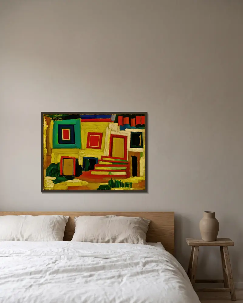 The little bright house – Landscape av Amadeo de Souza-Cardoso inramad på en vägg