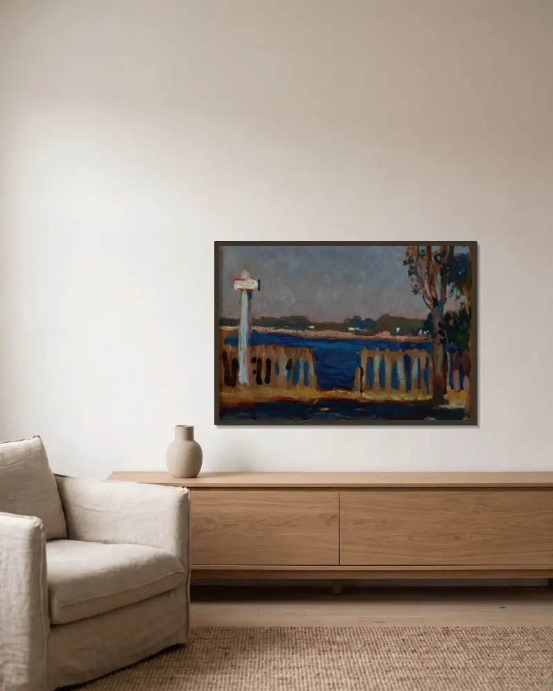 Zaun am Fluss von Jan Stanisławski gerahmt an einer Wand