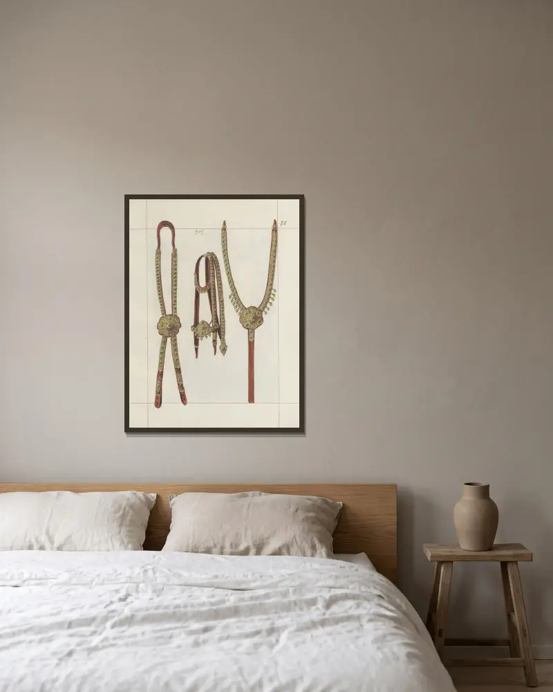 Angriffs- und Verteidigungswaffen in Polen. Bd. 3, Rüstungen, Schusswaffen, Pferdegeschirr Taf. 068 von Boleslaw Starzyński gerahmt an einer Wand