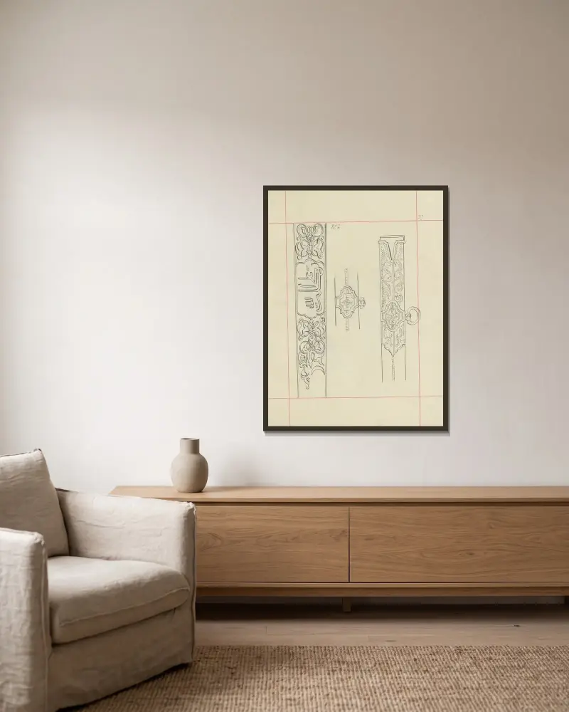 Broń zaczepna i odporna w Polsce. T. 4, Pasy lite, ozdoby, chorągwie i proporce, 1875 – Pl.030, Boleslaw Starzyński w ramie na ścianie