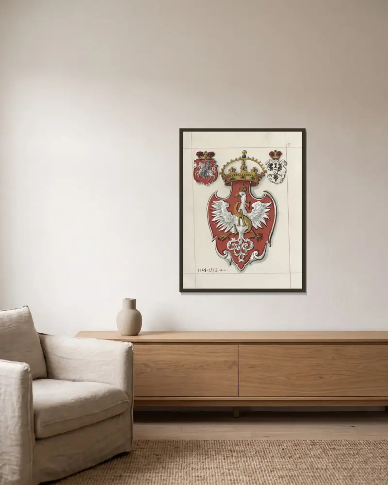 Wappen der Republik Polen und des Großfürstentums Litauen. T. 1 Bl. 009 von Boleslaw Starzyński gerahmt an einer Wand
