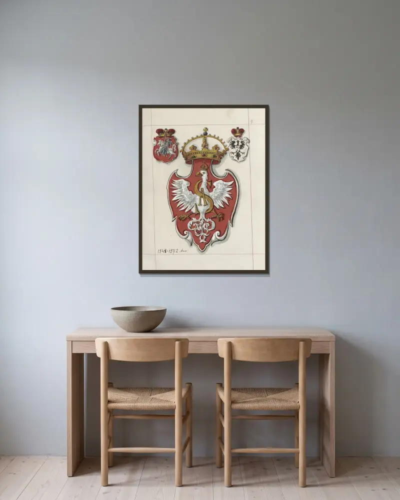 Wappen der Republik Polen und des Großfürstentums Litauen. T. 1 Bl. 009 von Boleslaw Starzyński gerahmt an einer Wand