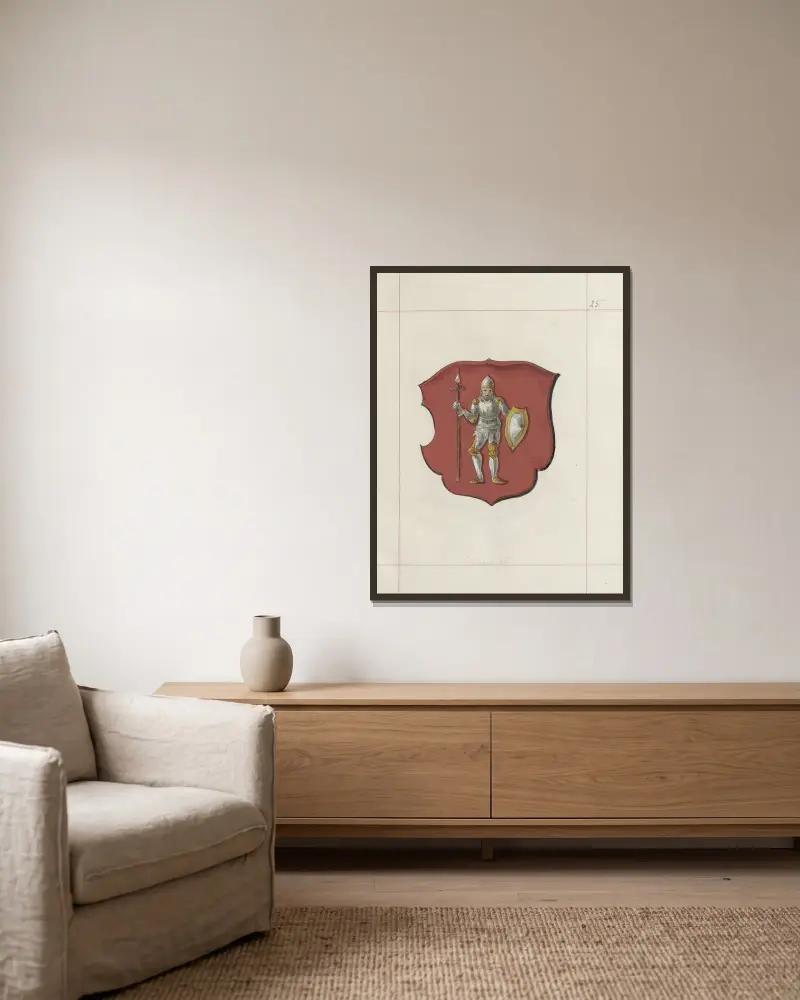 Wappen der Republik Polen und des Großfürstentums Litauen. Bd. 1 Taf. 035 von Boleslaw Starzyński gerahmt an einer Wand