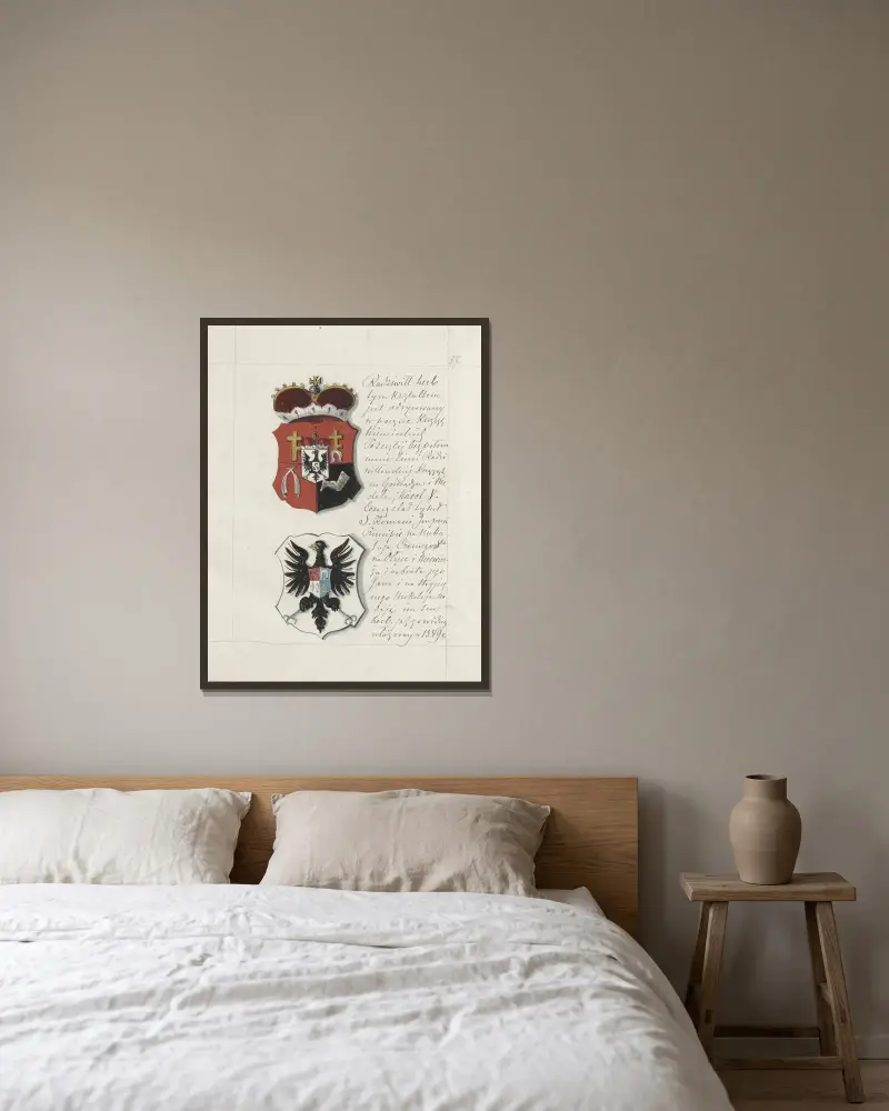 Wappen der Republik Polen und des Großfürstentums Litauen. T. 1 Pl. 79 von Boleslaw Starzyński gerahmt an einer Wand