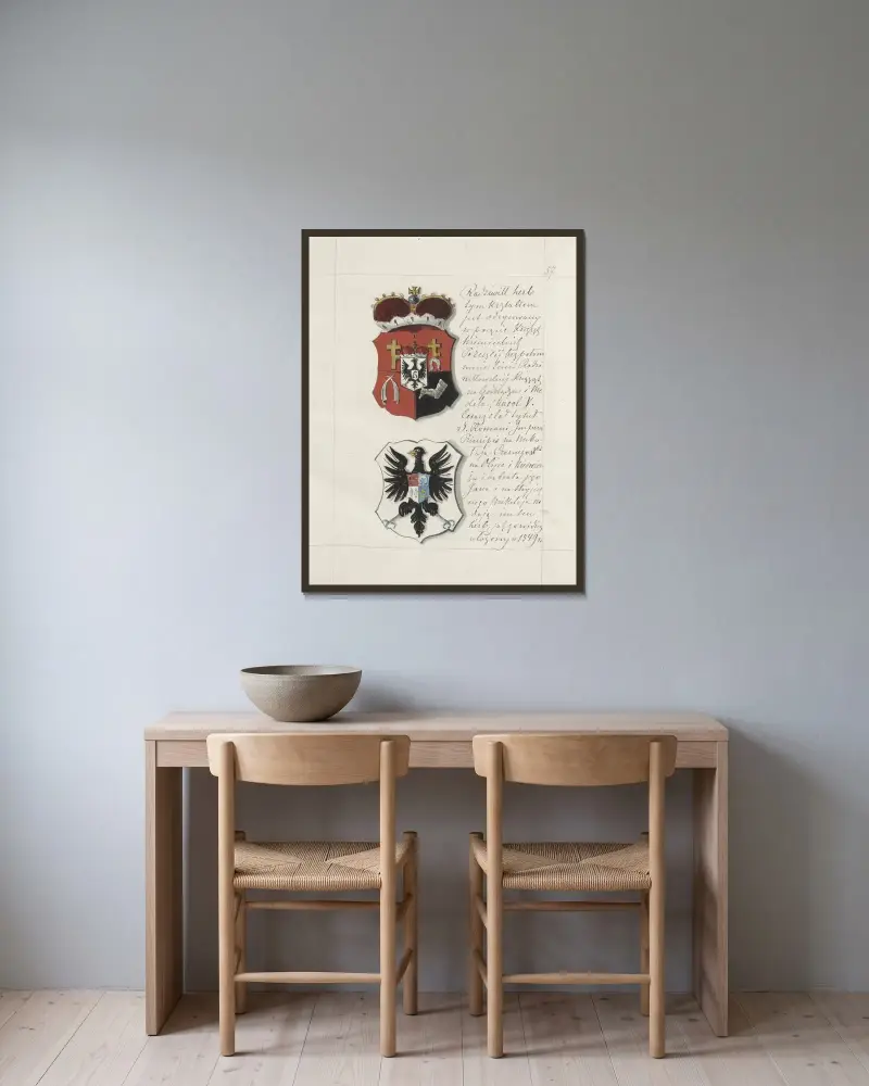 Wappen der Republik Polen und des Großfürstentums Litauen. T. 1 Pl. 79 von Boleslaw Starzyński gerahmt an einer Wand