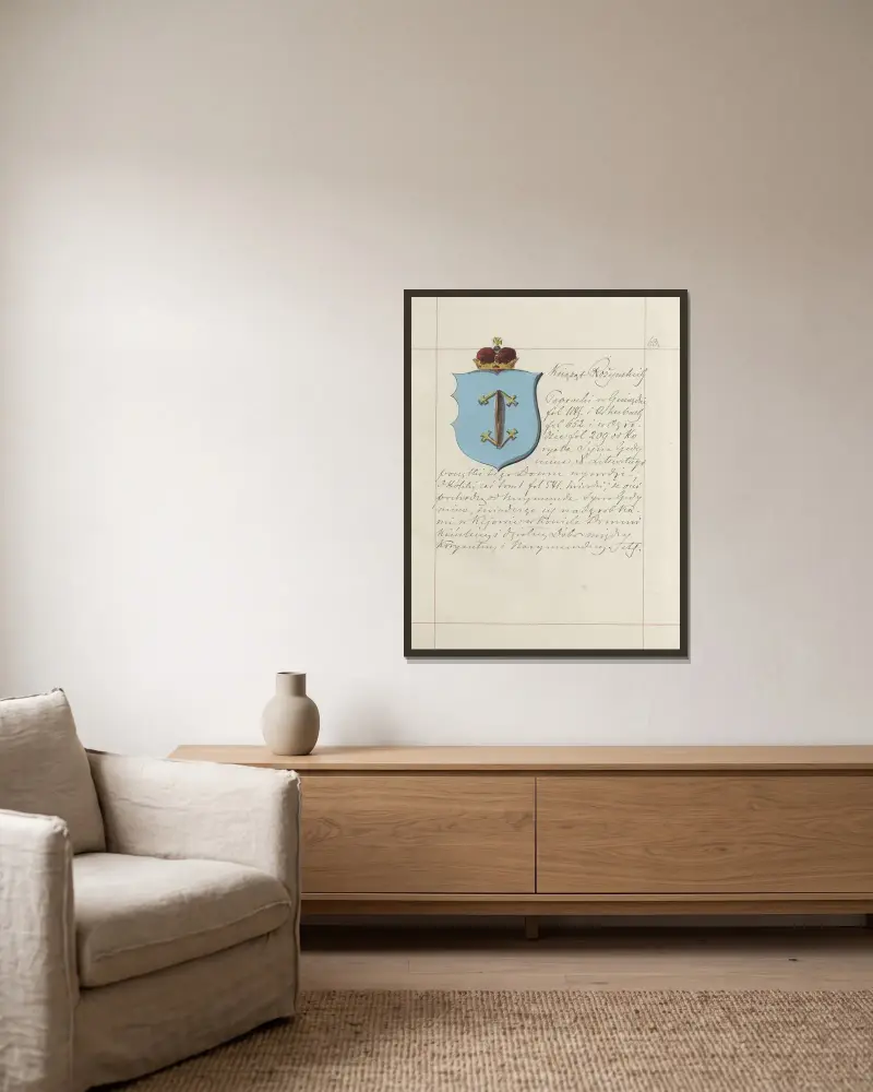 Wappen der Republik Polen und des Großfürstentums Litauen, Tafel 85 von Boleslaw Starzyński gerahmt an einer Wand
