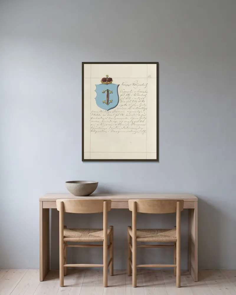 Wappen der Republik Polen und des Großfürstentums Litauen, Tafel 85 von Boleslaw Starzyński gerahmt an einer Wand