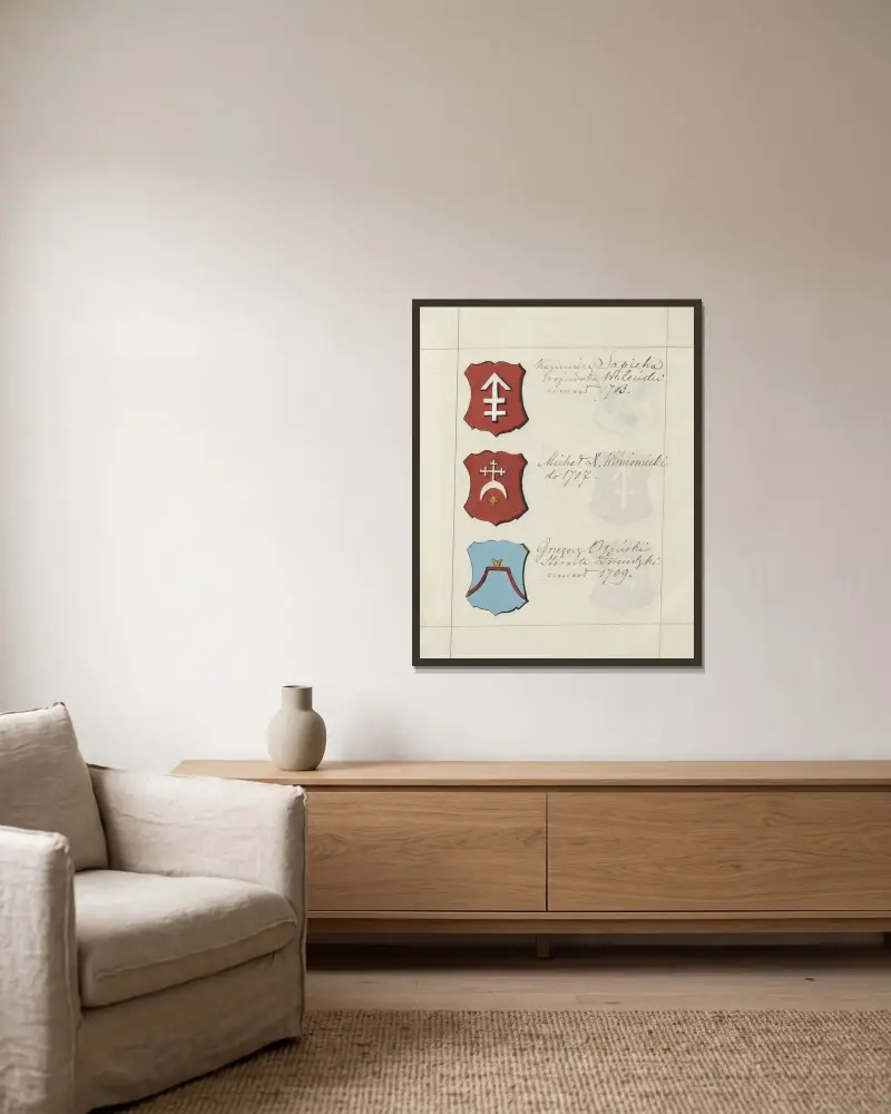 Wappen der Republik Polen und des Großfürstentums Litauen, T. 1 Taf. 131 von Boleslaw Starzyński gerahmt an einer Wand