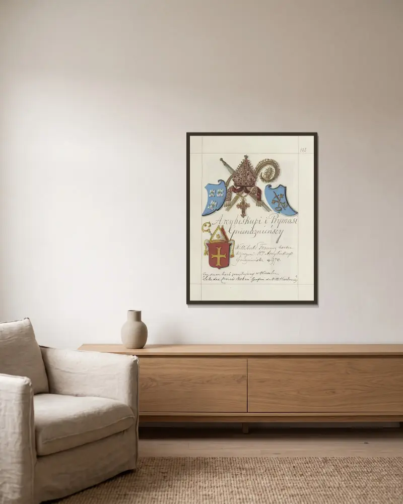 Wappen der Republik Polen und des Großfürstentums Litauen. Bd. 1 Taf. 144 von Boleslaw Starzyński gerahmt an einer Wand