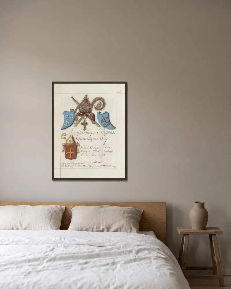 Wappen der Republik Polen und des Großfürstentums Litauen. Bd. 1 Taf. 144 von Boleslaw Starzyński gerahmt an einer Wand