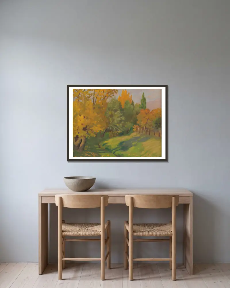 Herbstlandschaft von Štefan Polkoráb gerahmt an einer Wand