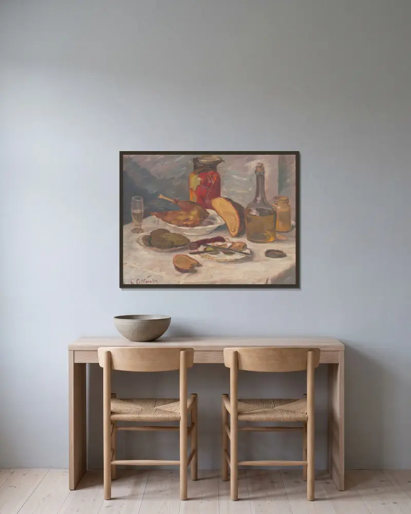 Banquet Still Life av Štefan Polkoráb inramad på en vägg