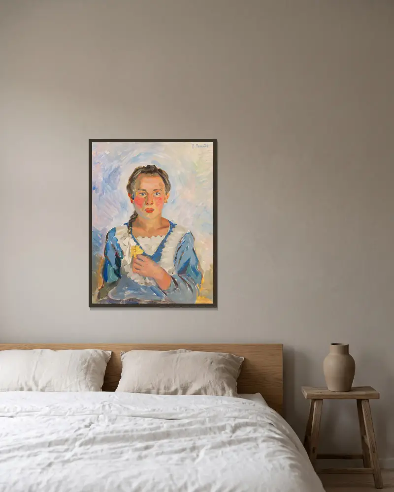 Flicka från Nižný Hrabovec av Štefan Polkoráb inramad på en vägg