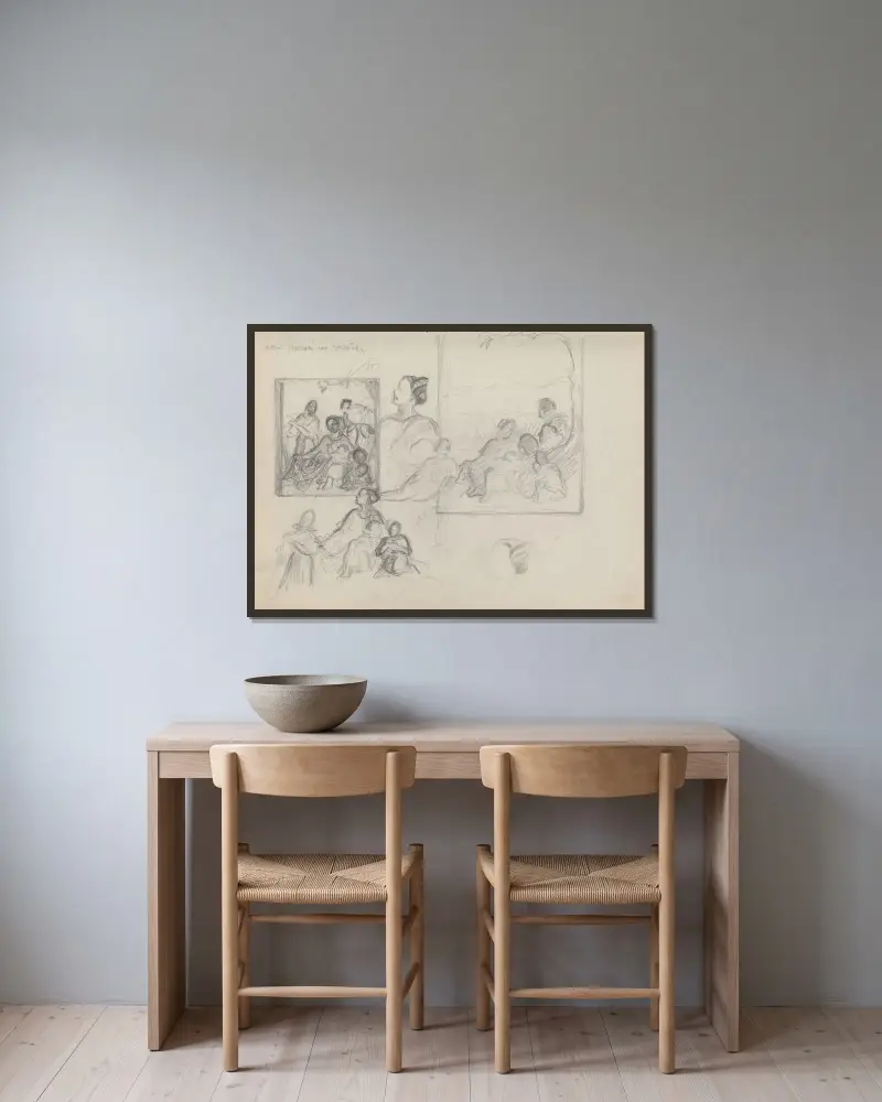 Skizzenbuch mit Figurenstudien, 1930 – Nr. 1 von Štefan Polkoráb gerahmt an einer Wand