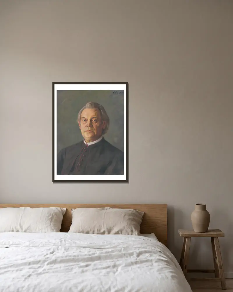 Portrait of Msgr. Kolíska av Štefan Polkoráb inramad på en vägg