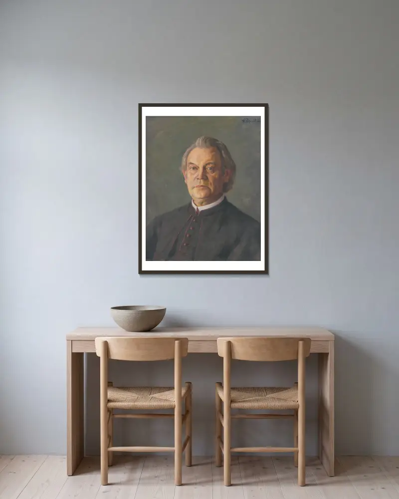 Portrait of Msgr. Kolíska av Štefan Polkoráb inramad på en vägg