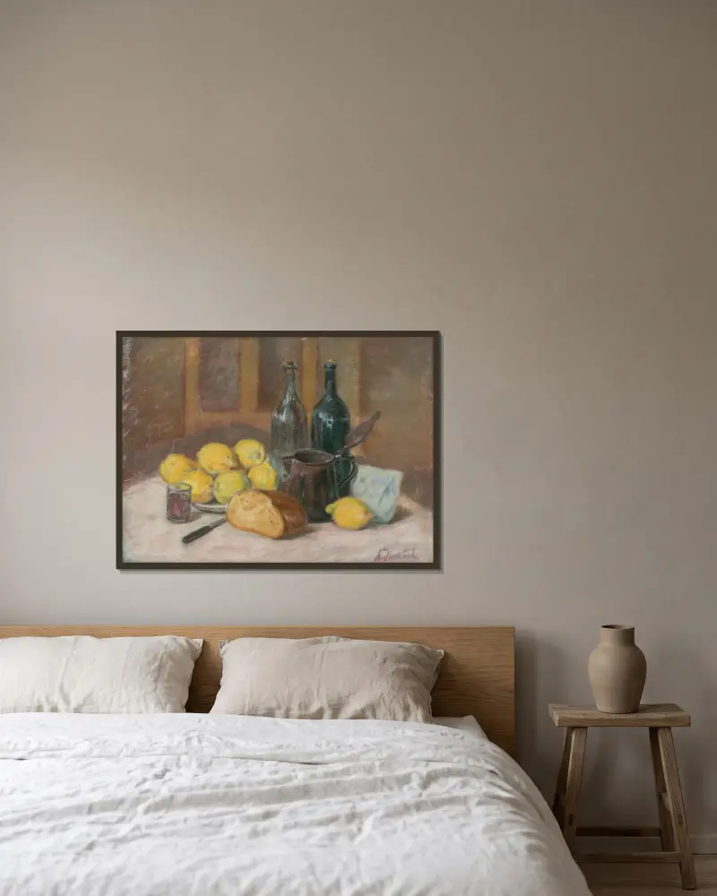 Stilleben mit Zitronen von Štefan Polkoráb gerahmt an einer Wand