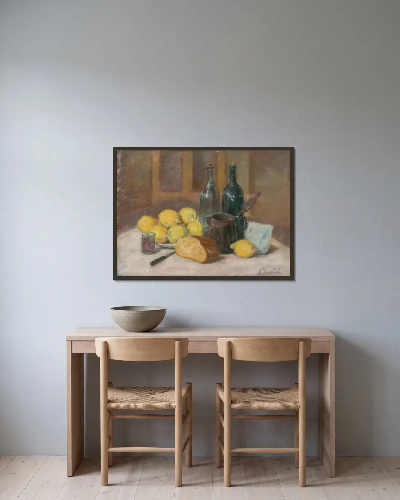 Stilleben mit Zitronen von Štefan Polkoráb gerahmt an einer Wand