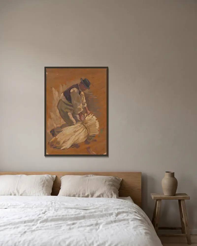 Studie eines Garbenbinders von Štefan Polkoráb gerahmt an einer Wand