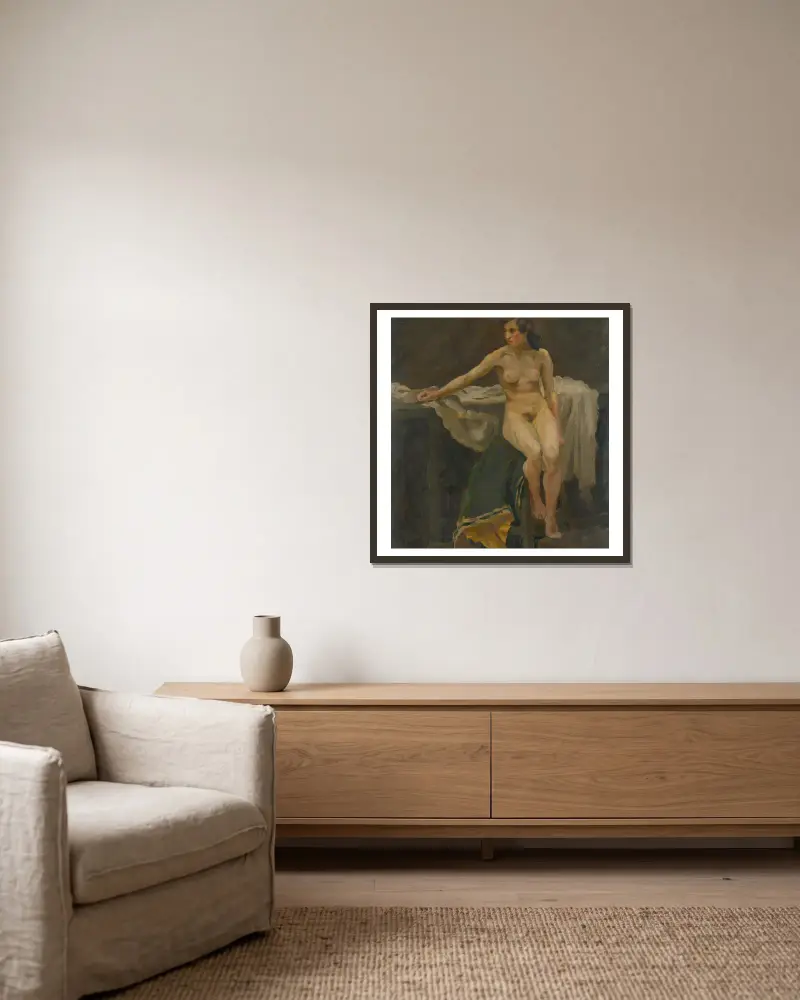 Studie eines weiblichen Akts von Štefan Polkoráb gerahmt an einer Wand
