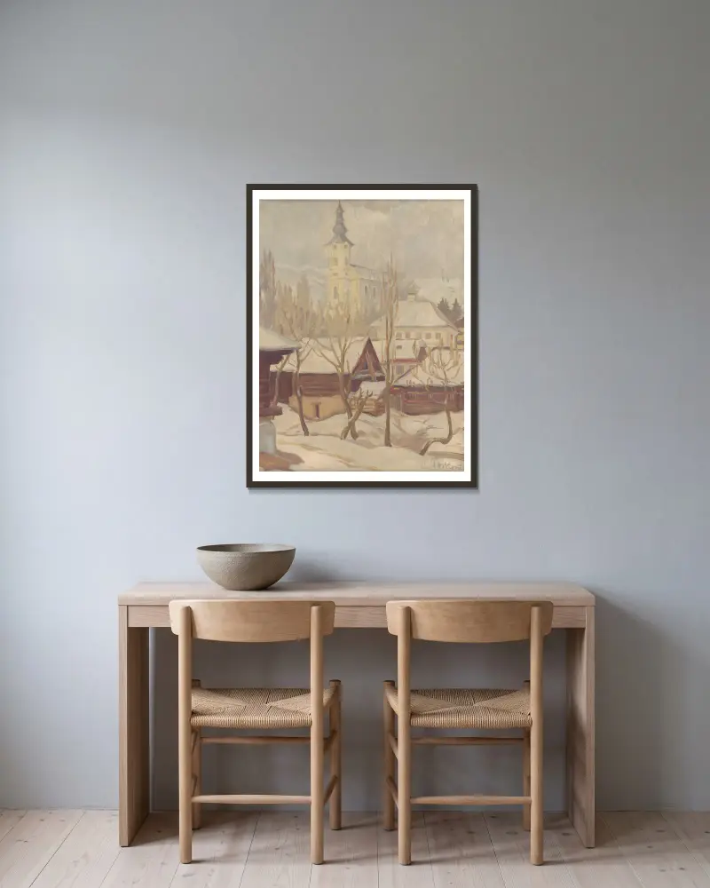 Winter Motif from Heľpa av Štefan Polkoráb inramad på en vägg