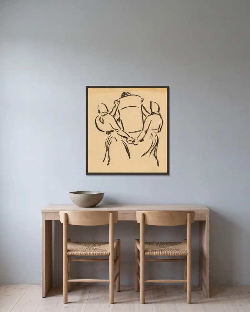 Ženy zvedající nůši, Štefan Polkoráb v rámu na stěně