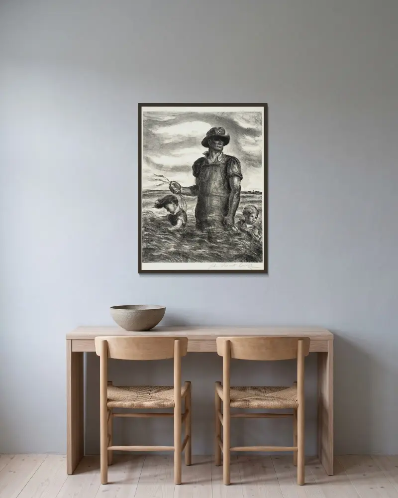 Naše dobrá země, 1942 – Nr. 2, John Steuart Curry v rámu na stěně