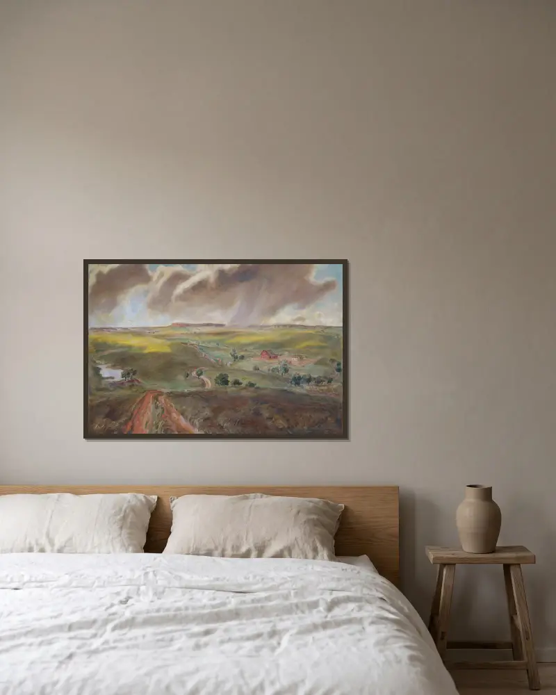Frühlingsregen (Western Kansas Landscape) von John Steuart Curry gerahmt an einer Wand
