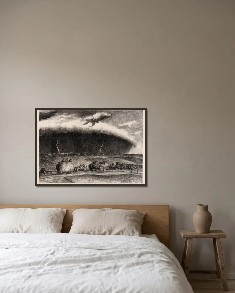 Der Liniensturm von John Steuart Curry gerahmt an einer Wand