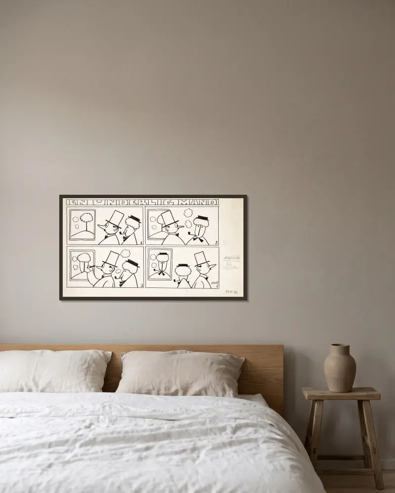 Et Blad Af Serien ‘en Underlig Mand’ av Robert Storm Petersen inramad på en vägg