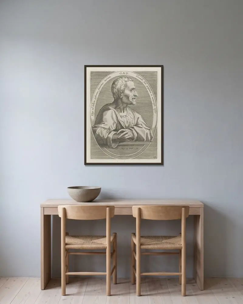 Gad av Jan van der Straet (Stradanus) inramad på en vägg