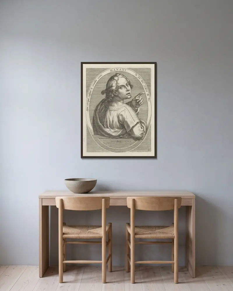 Hannah av Jan van der Straet (Stradanus) inramad på en vägg