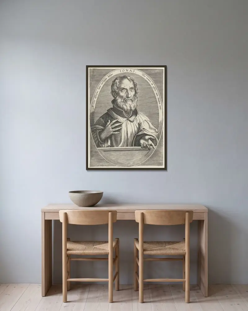 Jona av Jan van der Straet (Stradanus) inramad på en vägg