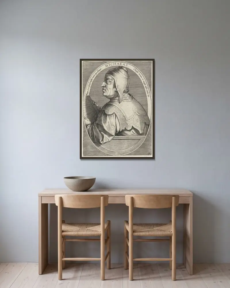 Micah av Jan van der Straet (Stradanus) inramad på en vägg