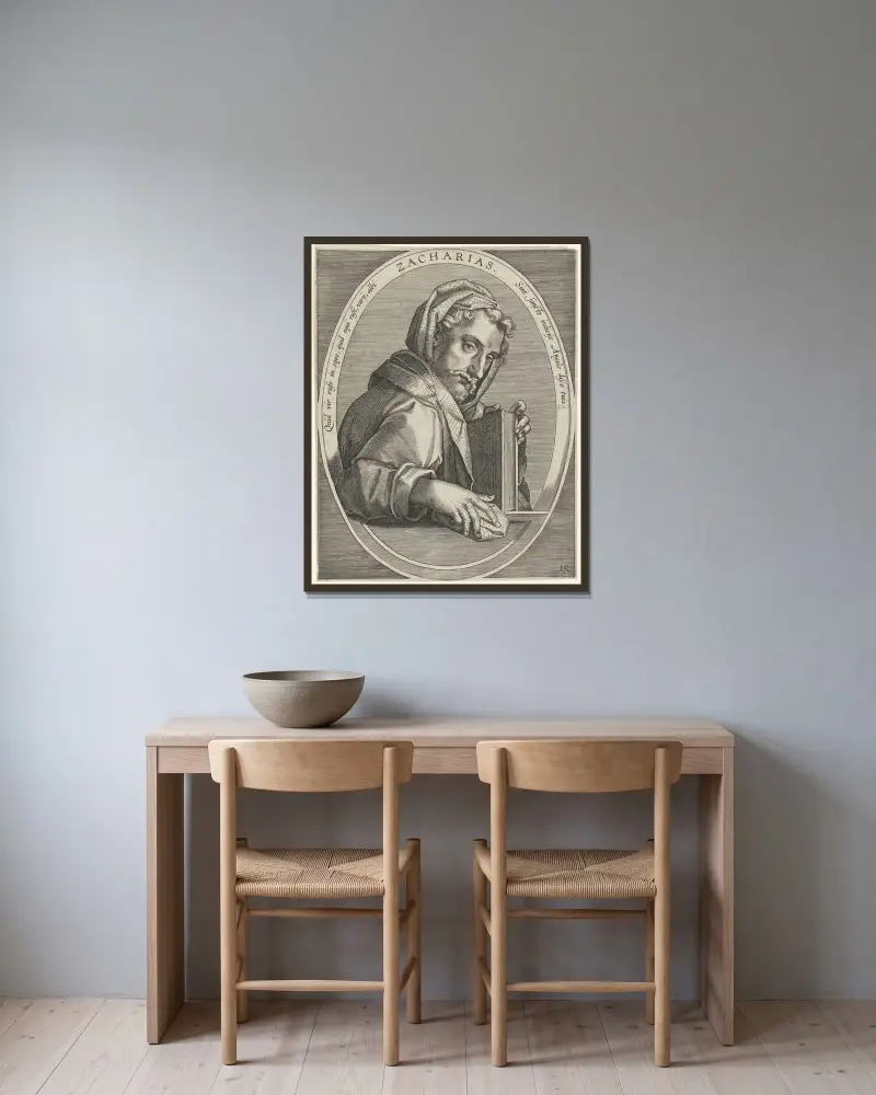 Zacharias av Jan van der Straet (Stradanus) inramad på en vägg