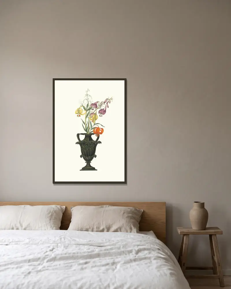Lilium Pomponium, Lilium Chalcedonicum av Priscilla Susan Bury inramad på en vägg