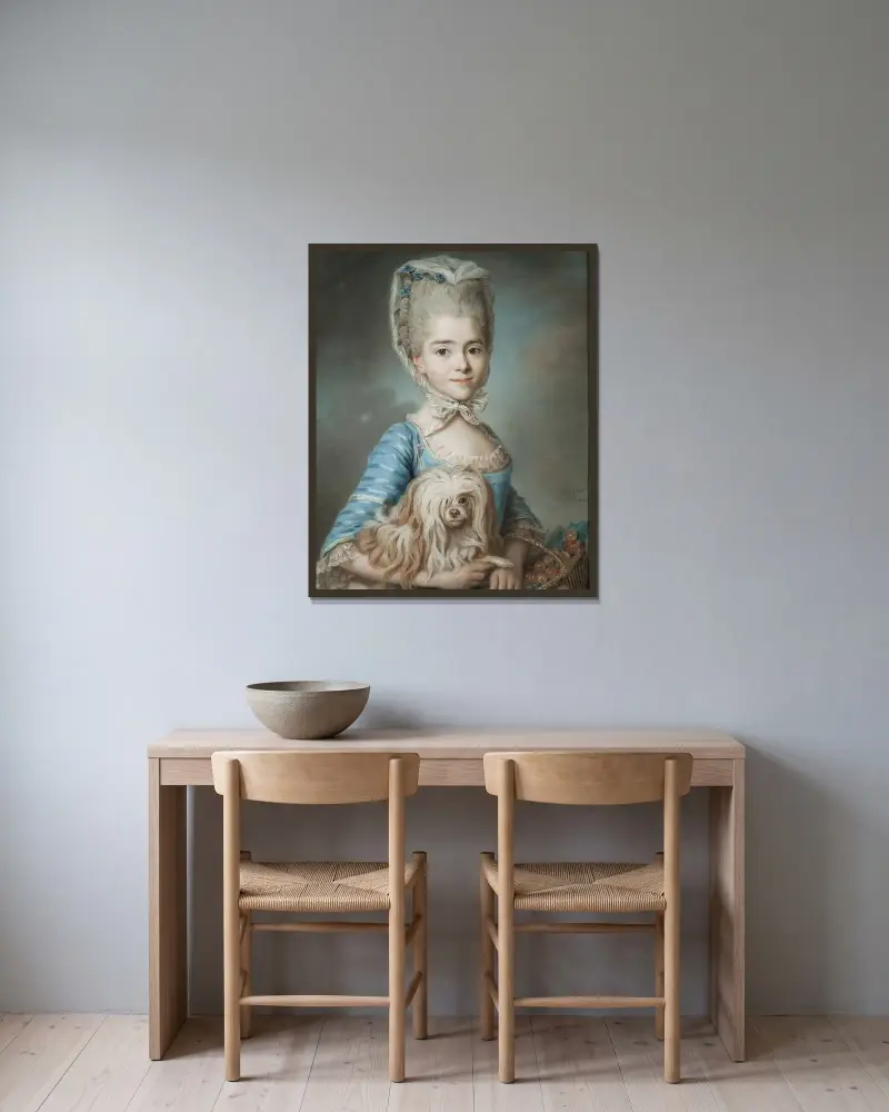 Augustine Suzanne Roslin, konstnärens dotter av Marie-Suzanne Giroust inramad på en vägg