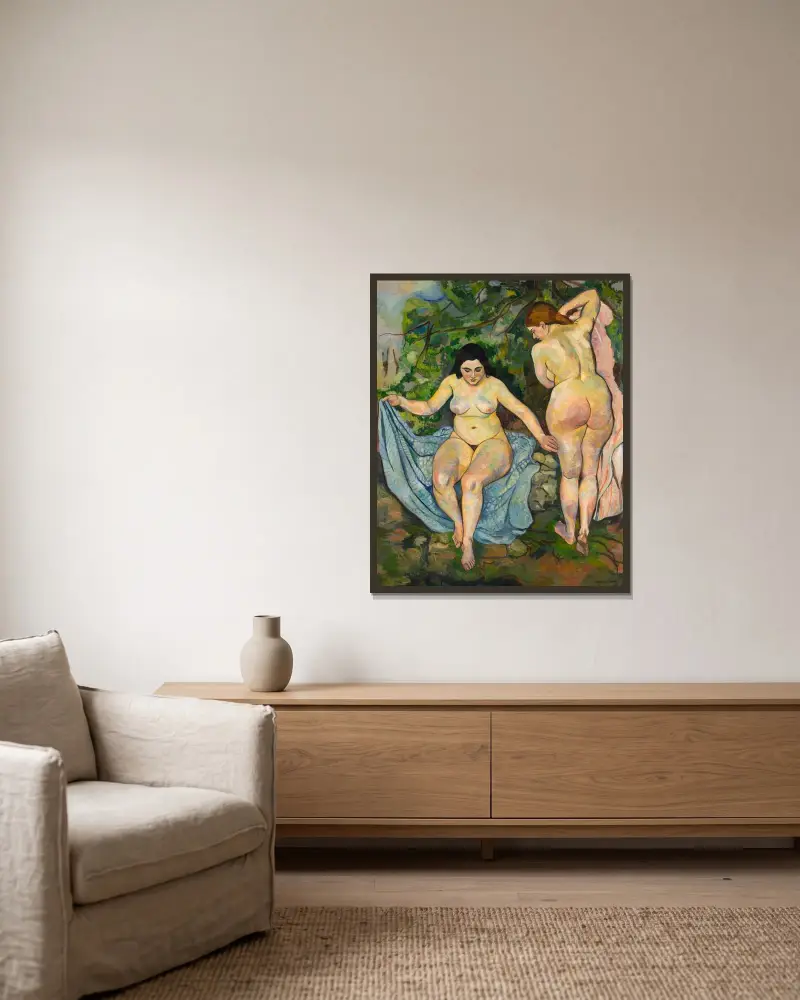 Zwei Akte oder Das Bad von Suzanne Valadon gerahmt an einer Wand