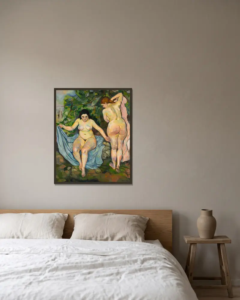 Zwei Akte oder Das Bad von Suzanne Valadon gerahmt an einer Wand