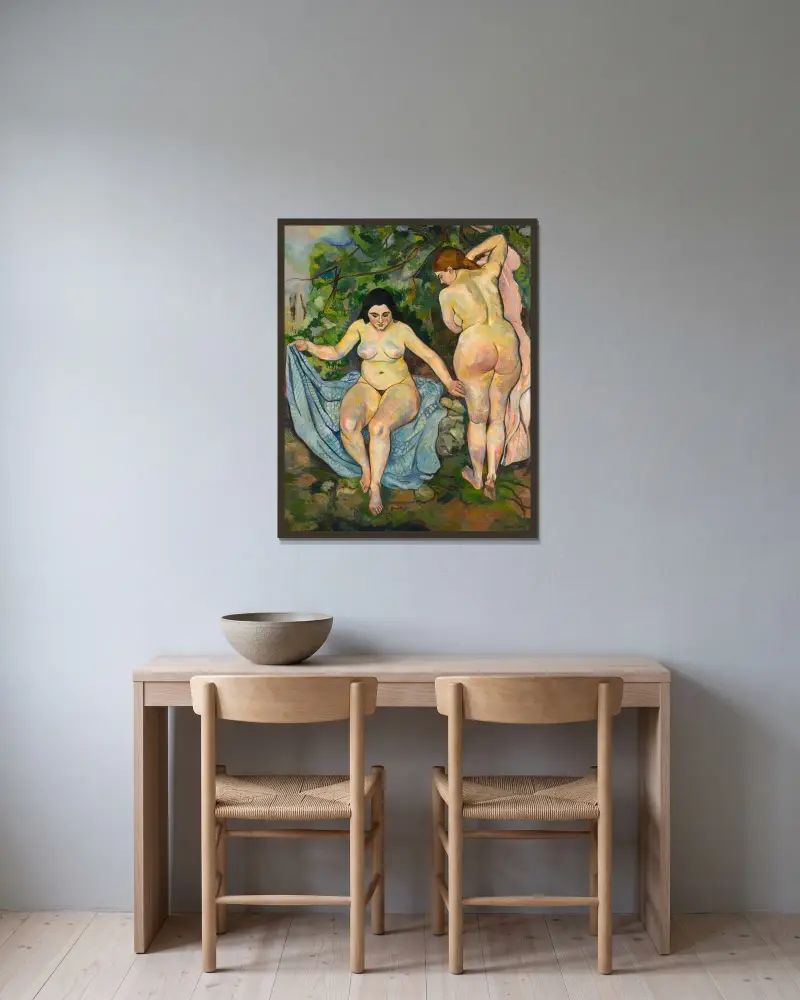 Zwei Akte oder Das Bad von Suzanne Valadon gerahmt an einer Wand