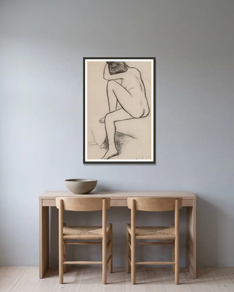 Femme nue, assise av Suzanne Valadon inramad på en vägg