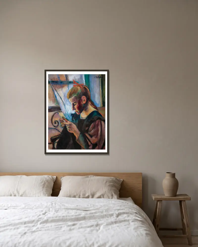 Ung kvinna som virkar av Suzanne Valadon inramad på en vägg