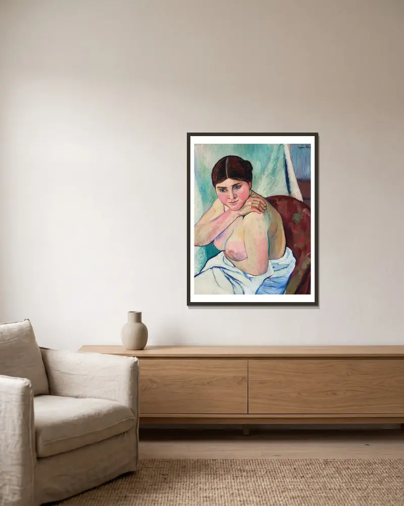 Juliette assise au fauteuil av Suzanne Valadon inramad på en vägg