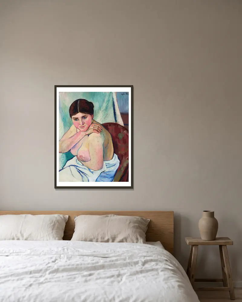 Juliette assise au fauteuil av Suzanne Valadon inramad på en vägg
