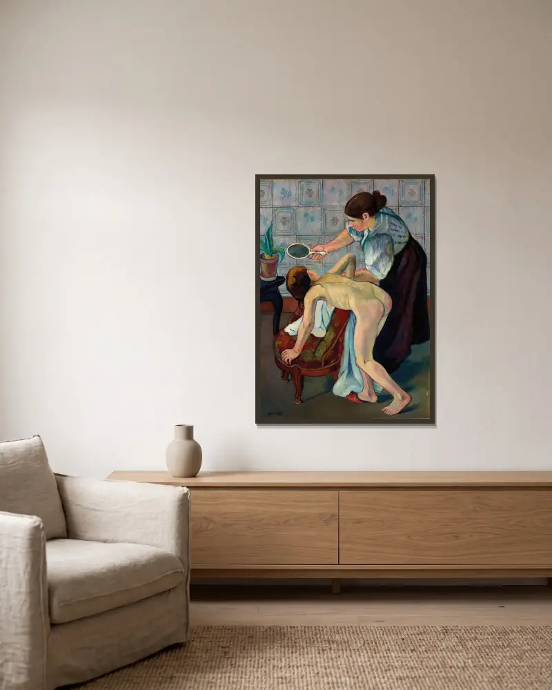 Das kleine Mädchen mit dem Spiegel von Suzanne Valadon gerahmt an einer Wand