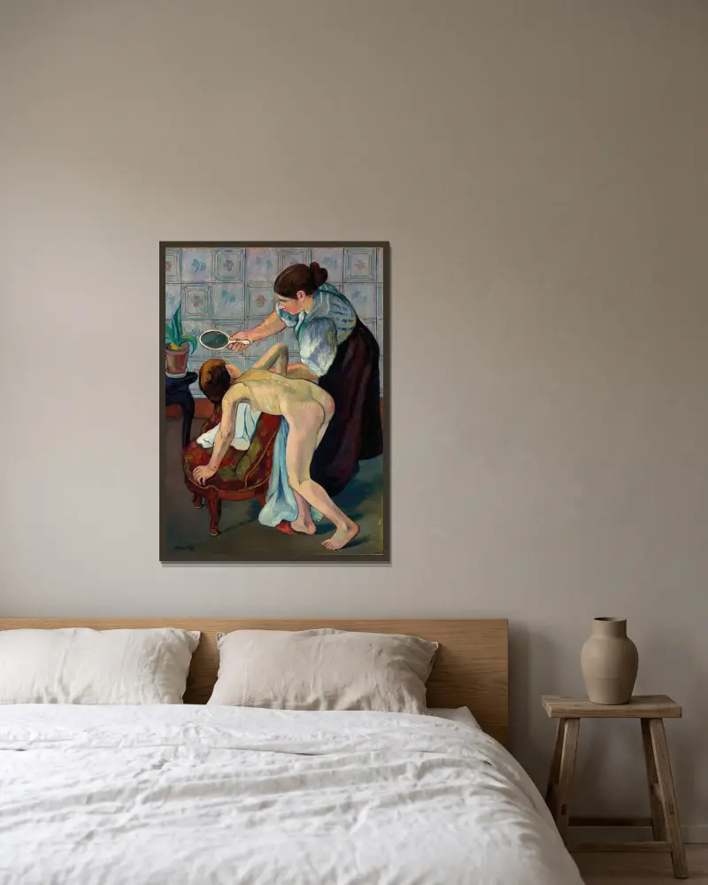 Das kleine Mädchen mit dem Spiegel von Suzanne Valadon gerahmt an einer Wand
